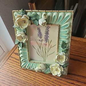 Vtg Ganz 3D Mint Green photo frame Magnolia Flowers Resin Rare Green Academia